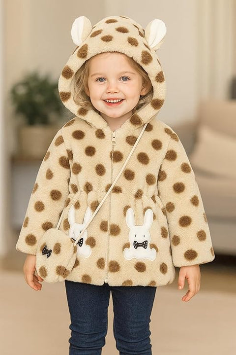 Wool Fur Warm Winter Outerwear Hooded Baby Jacket Coat with Soft Plush Teddy Bear Bag