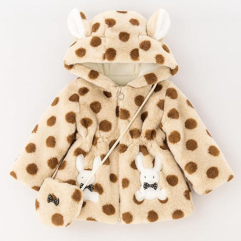 Wool Fur Warm Winter Outerwear Hooded Baby Jacket Coat with Soft Plush Teddy Bear Bag