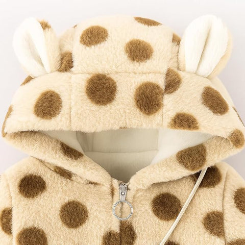 Wool Fur Warm Winter Outerwear Hooded Baby Jacket Coat with Soft Plush Teddy Bear Bag