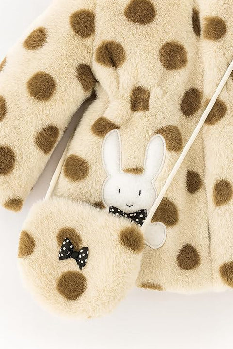Wool Fur Warm Winter Outerwear Hooded Baby Jacket Coat with Soft Plush Teddy Bear Bag