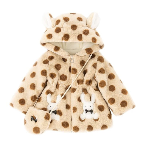 Wool Fur Warm Winter Outerwear Hooded Baby Jacket Coat with Soft Plush Teddy Bear Bag