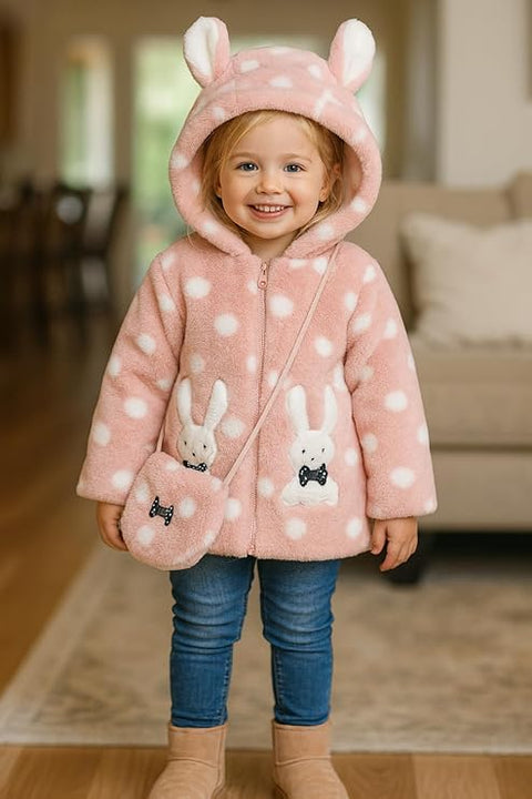 Wool Fur Warm Winter Outerwear Hooded Baby Jacket Coat with Soft Plush Teddy Bear Bag