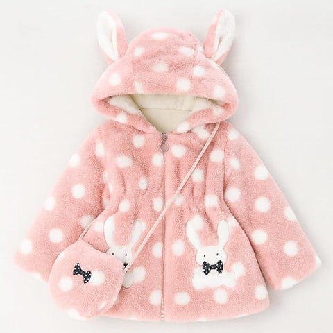 Wool Fur Warm Winter Outerwear Hooded Baby Jacket Coat with Soft Plush Teddy Bear Bag