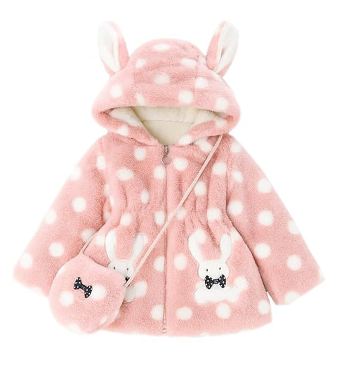 Wool Fur Warm Winter Outerwear Hooded Baby Jacket Coat with Soft Plush Teddy Bear Bag