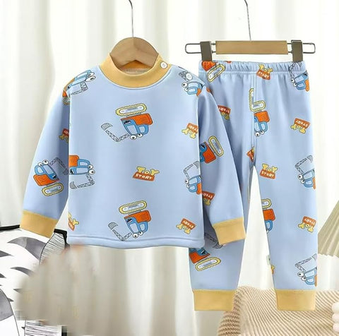 Winter Warm Fleece Kid's Cartoon Thick T-Shirt and Pajama Clothing Set