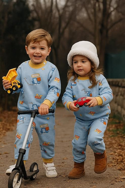 Winter Warm Fleece Kid's Cartoon Thick T-Shirt and Pajama Clothing Set