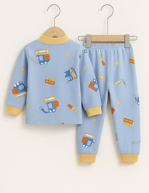 Winter Warm Fleece Kid's Cartoon Thick T-Shirt and Pajama Clothing Set