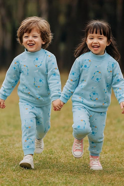 Winter Warm Fleece Kid's Cartoon Thick T-Shirt and Pajama Clothing Set