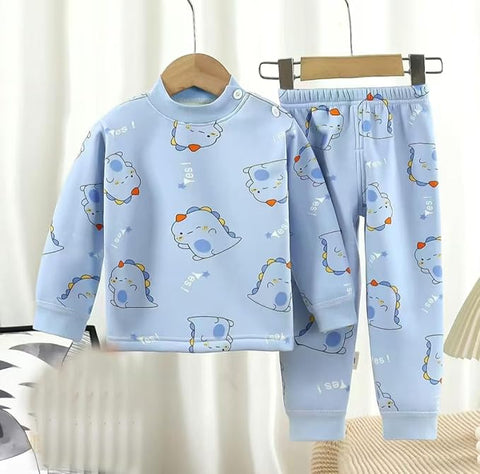 Winter Warm Fleece Kid's Cartoon Thick T-Shirt and Pajama Clothing Set