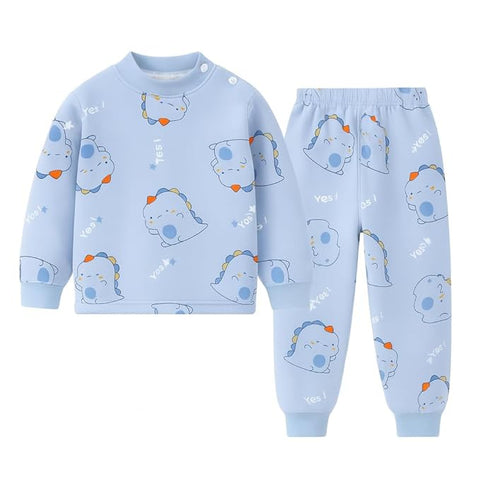 Winter Warm Fleece Kid's Cartoon Thick T-Shirt and Pajama Clothing Set