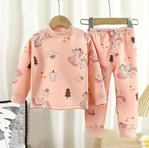 Winter Warm Fleece Kid's Cartoon Thick T-Shirt and Pajama Clothing Set