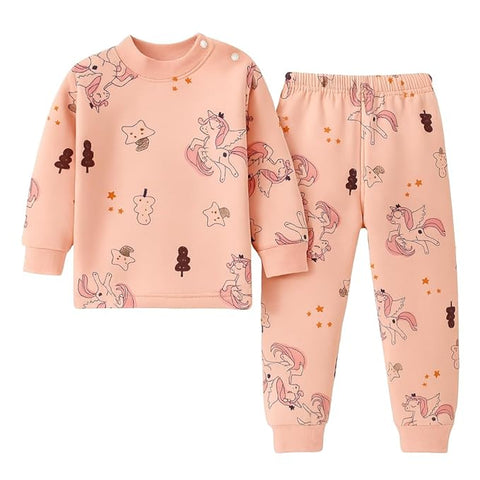 Winter Warm Fleece Kid's Cartoon Thick T-Shirt and Pajama Clothing Set