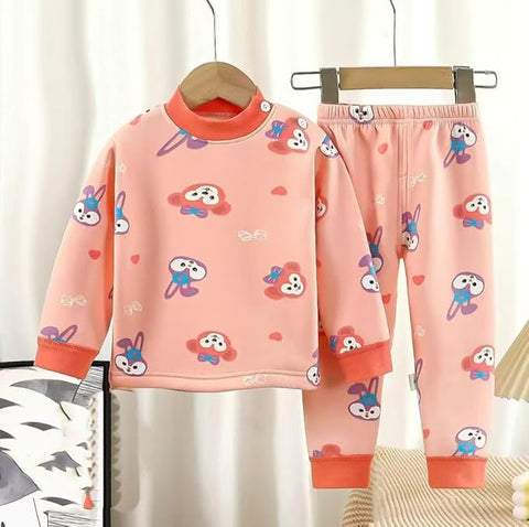 Winter Warm Fleece Kid's Cartoon Thick T-Shirt and Pajama Clothing Set