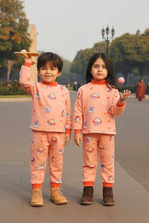 Winter Warm Fleece Kid's Cartoon Thick T-Shirt and Pajama Clothing Set