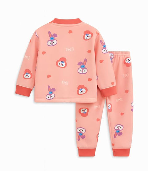 Winter Warm Fleece Kid's Cartoon Thick T-Shirt and Pajama Clothing Set