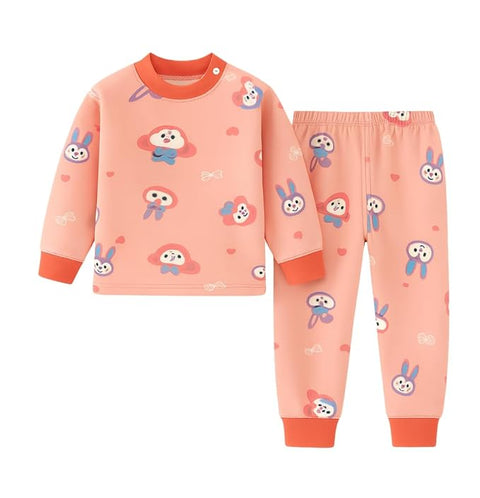 Winter Warm Fleece Kid's Cartoon Thick T-Shirt and Pajama Clothing Set