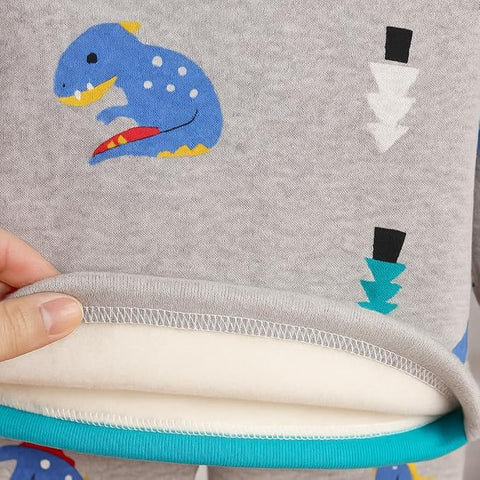 Winter Warm Fleece Kid's Cartoon Thick T-Shirt and Pajama Clothing Set
