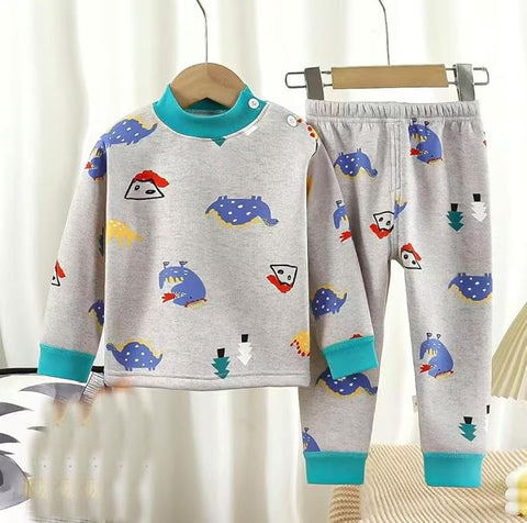 Winter Warm Fleece Kid's Cartoon Thick T-Shirt and Pajama Clothing Set