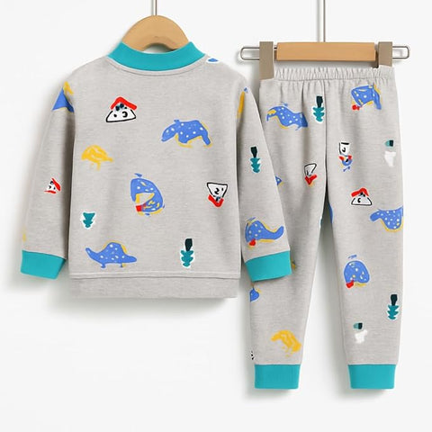Winter Warm Fleece Kid's Cartoon Thick T-Shirt and Pajama Clothing Set