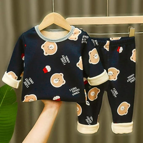 Kids Bear & Cupcake Print Winter Pyjama Set