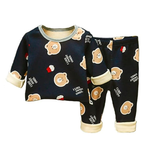 Kids Bear & Cupcake Print Winter Pyjama Set