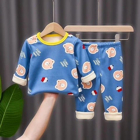 Kids Bear & Cupcake Print Winter Pyjama Set