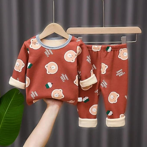 Kids Bear & Cupcake Print Winter Pyjama Set