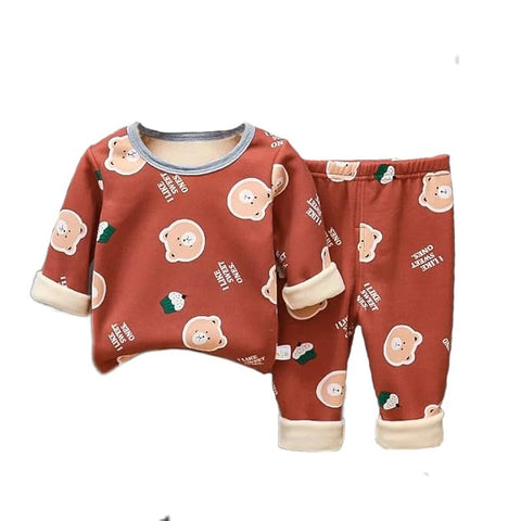 Kids Bear & Cupcake Print Winter Pyjama Set
