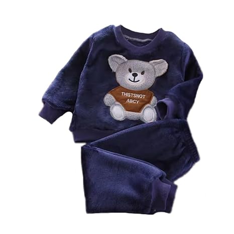 Kid's Warm Micro Fleece Winter Sweatshirt T-shirt and Pajama Coord Clothing Set