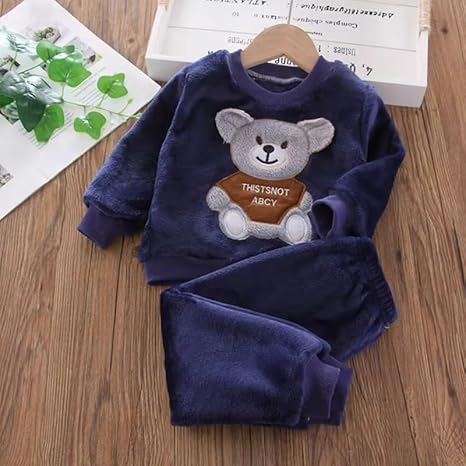 Kid's Warm Micro Fleece Winter Sweatshirt T-shirt and Pajama Coord Clothing Set