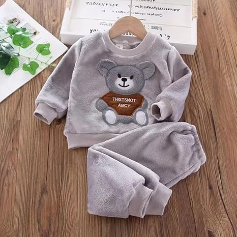 Kid's Warm Micro Fleece Winter Sweatshirt T-shirt and Pajama Coord Clothing Set