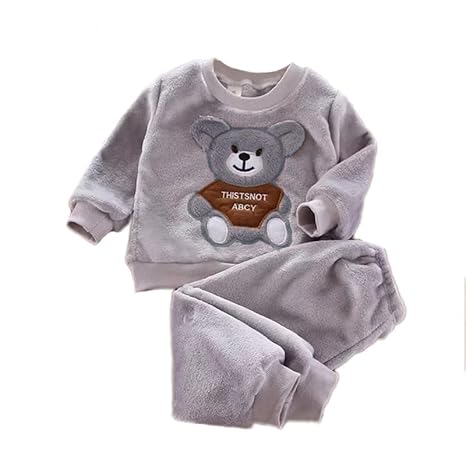 Kid's Warm Micro Fleece Winter Sweatshirt T-shirt and Pajama Coord Clothing Set