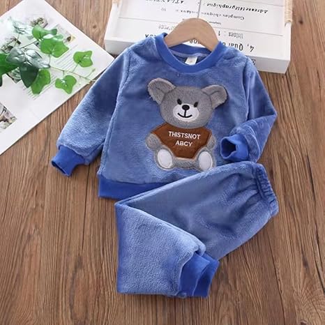 Kid's Warm Micro Fleece Winter Sweatshirt T-shirt and Pajama Coord Clothing Set