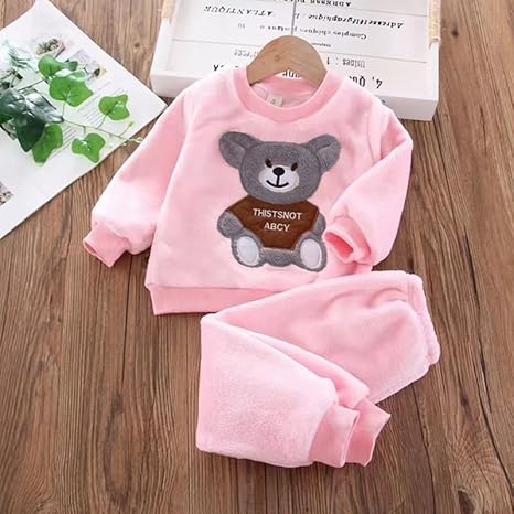 Kid's Warm Micro Fleece Winter Sweatshirt T-shirt and Pajama Coord Clothing Set
