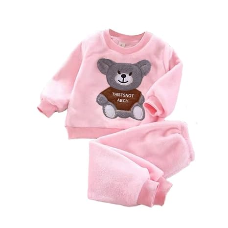 Kid's Warm Micro Fleece Winter Sweatshirt T-shirt and Pajama Coord Clothing Set