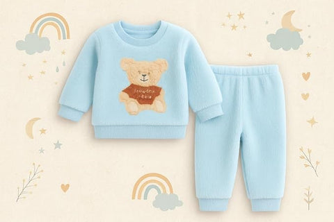 Kid's Warm Micro Fleece Winter Sweatshirt T-shirt and Pajama Coord Clothing Set