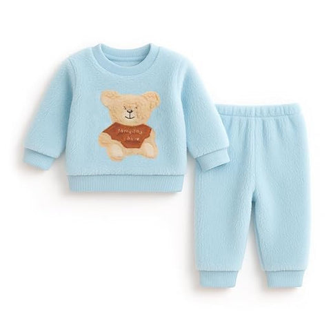 Kid's Warm Micro Fleece Winter Sweatshirt T-shirt and Pajama Coord Clothing Set
