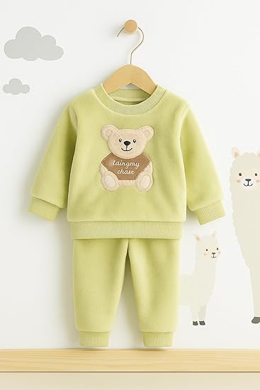 Kid's Warm Micro Fleece Winter Sweatshirt T-shirt and Pajama Coord Clothing Set