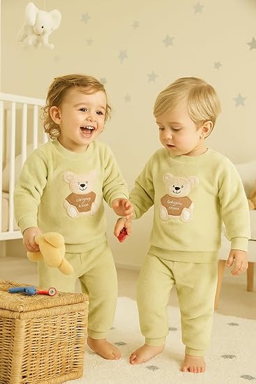 Kid's Warm Micro Fleece Winter Sweatshirt T-shirt and Pajama Coord Clothing Set