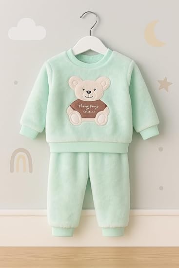 Kid's Warm Micro Fleece Winter Sweatshirt T-shirt and Pajama Coord Clothing Set