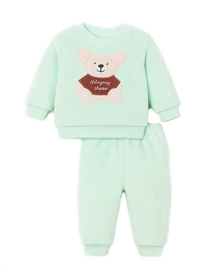 Kid's Warm Micro Fleece Winter Sweatshirt T-shirt and Pajama Coord Clothing Set