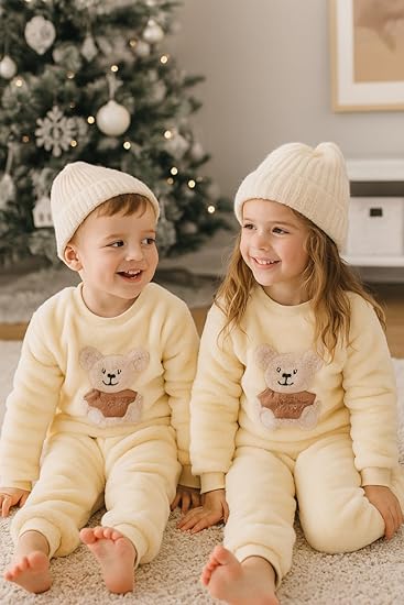 Kid's Warm Micro Fleece Winter Sweatshirt T-shirt and Pajama Coord Clothing Set