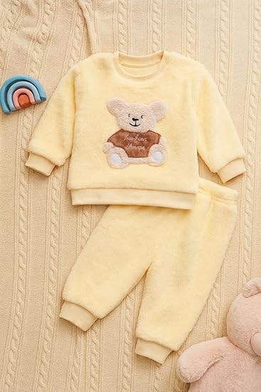 Kid's Warm Micro Fleece Winter Sweatshirt T-shirt and Pajama Coord Clothing Set