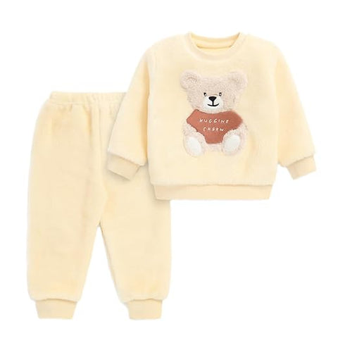 Kid's Warm Micro Fleece Winter Sweatshirt T-shirt and Pajama Coord Clothing Set