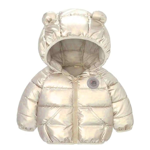 Kids Shiny Sparkling Quilted Winter Warm Standard Length Hooded Jacket
