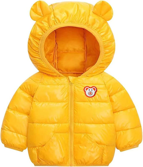 Kids Shiny Sparkling Quilted Winter Warm Standard Length Hooded Jacket
