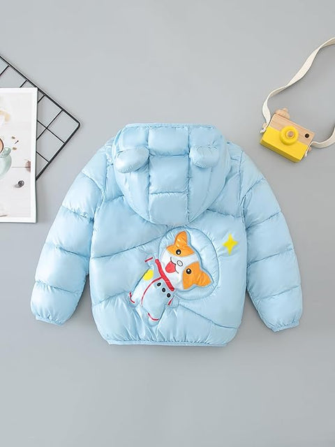 Kids Cartoon Astronaut Dog Winter Puffer Jacket with Ears Hood