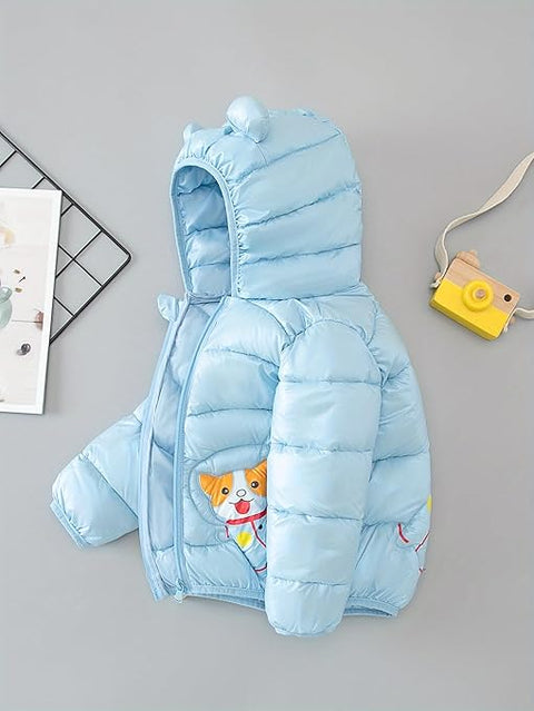 Kids Cartoon LED Light Patch Shiny Sparkling Quilted Winter Kid's Warm Hood Puffer Bomber Jacket for Infant Toddler Boys & Girls