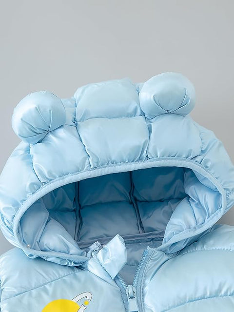 Kids Cartoon Astronaut Dog Winter Puffer Jacket with Ears Hood