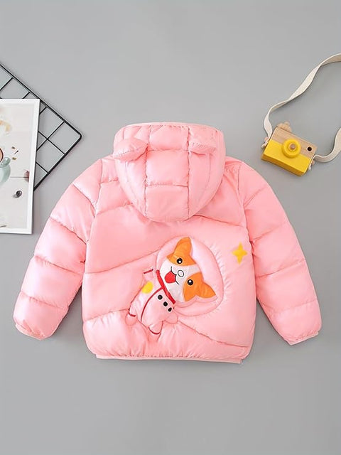 Kids Cartoon Astronaut Dog Winter Puffer Jacket with Ears Hood
